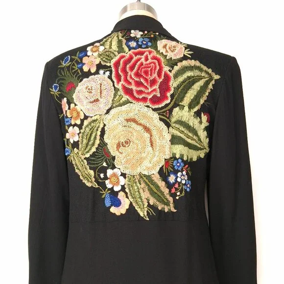 Trelise Cooper Wool Embroidered Tapestry Coat Black Floral Longline NZ 4 US M - Picture 2 of 14